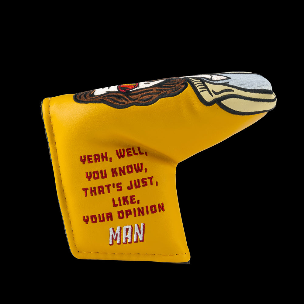 Rewind Golf x The Big Lebowski officially licensed Your Opinion Man yellow blade golf headcover featuring the dude.