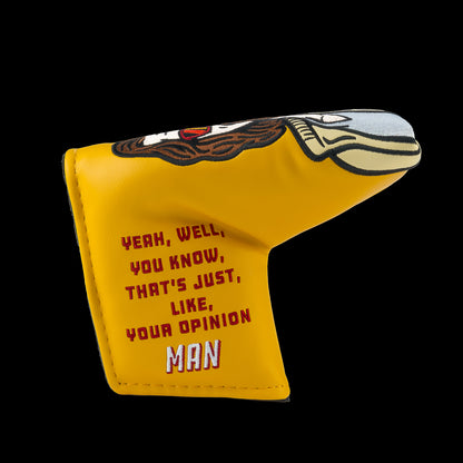 Rewind Golf x The Big Lebowski officially licensed Your Opinion Man yellow blade golf headcover featuring the dude.