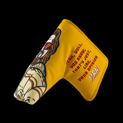 Rewind Golf x The Big Lebowski officially licensed Your Opinion Man yellow blade golf headcover featuring the dude.