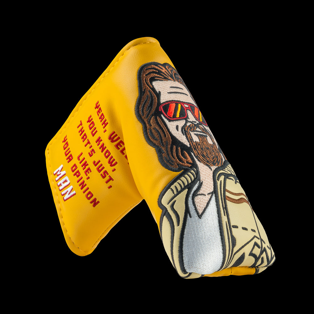 Rewind Golf x The Big Lebowski officially licensed Your Opinion Man yellow blade golf headcover featuring the dude.