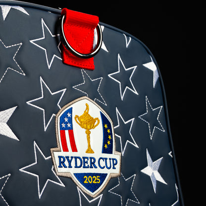 SWAG Golf x Ryder Cup 2025 officially licensed red, white, and blue duffel bag.