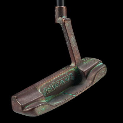 SWAG Gold Lady Liberty Handsome One left handed golf putter with unique copper plated patina finish and handpainted details.
