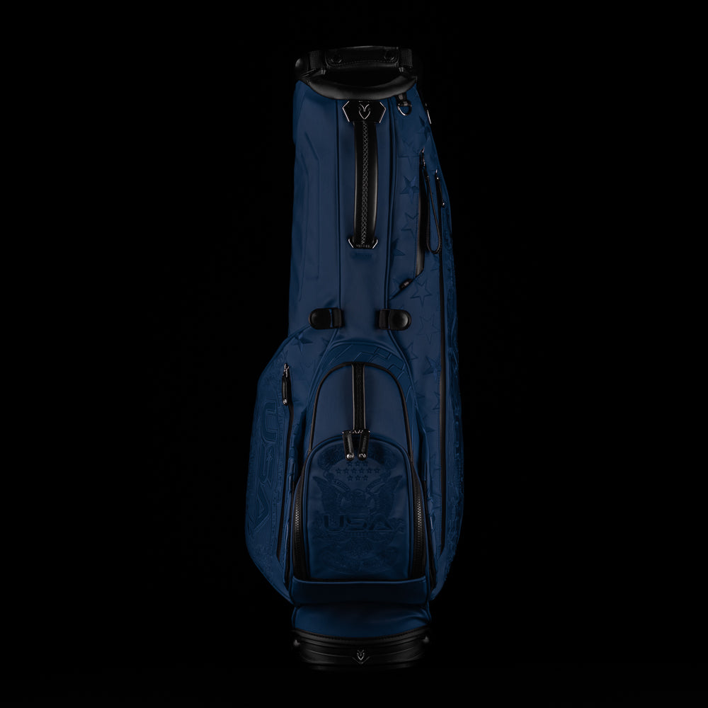 Vessel x SWAG Golf 2025 blue Ryder Cup monochromatic golf stand bag with USA themed embroidery.