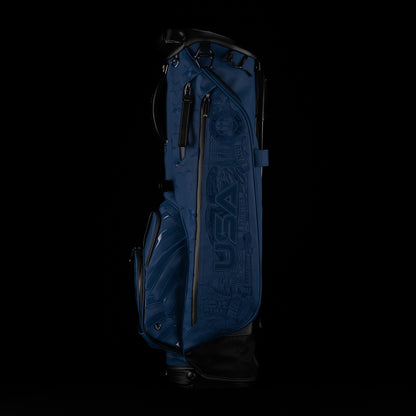 Vessel x SWAG Golf 2025 blue Ryder Cup monochromatic golf stand bag with USA themed embroidery.