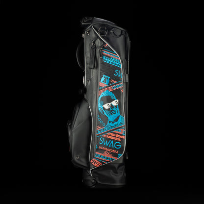 SWAG Golf USA 2025 Lincoln dollar bill themed Vessel black stand bag with currency themed embroidery.