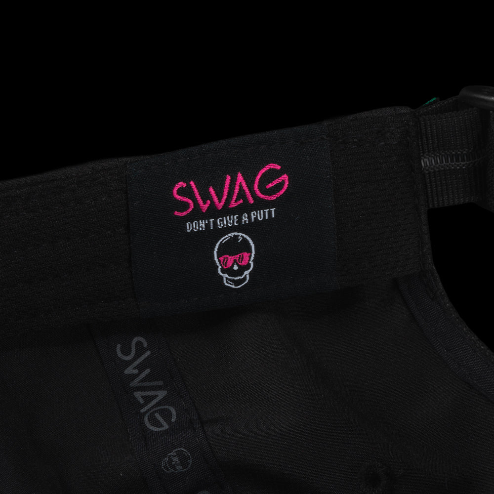 Black cap with a red and blue United States of SWAG logo on a black background.