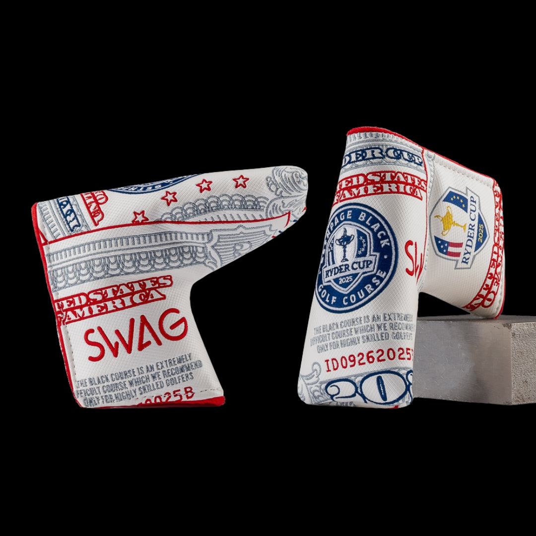 SWAG Golf x Ryder Cup 2025 official white dollar bill themed blade golf headcover.