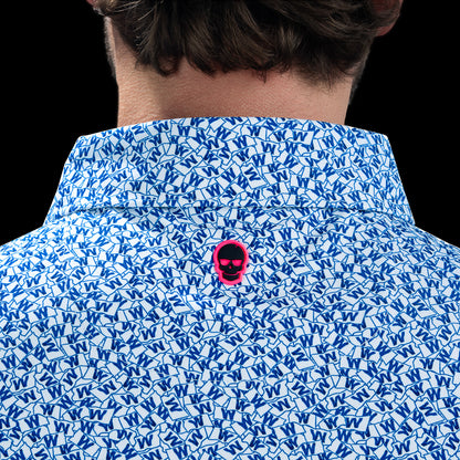 Close-up of the back collar on the Chicago Cubs W Flag Classic Polo Shirt with SWAG skull logo.