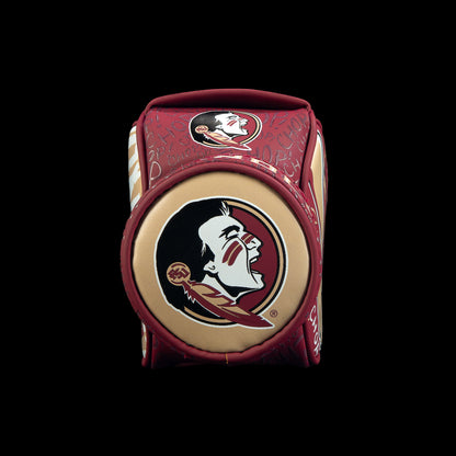Bottom view of the Florida State Seminoles Desk Caddy with the Florida State profile logo centered inside with maroon boarder. 