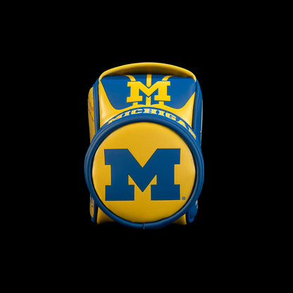Bottom view of SWAG Golf Michigan Wolverines Desk Caddy featuring the Block M logo with maize and blue graphic detailing.