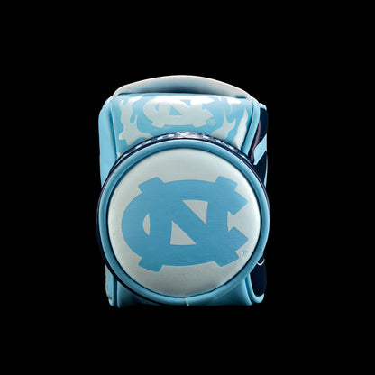 Bottom view of the North Carolina Tar Heels Desk Caddy with a large interlocking NC logo centered inside a Carolina blue circle with tonal blue patterning.