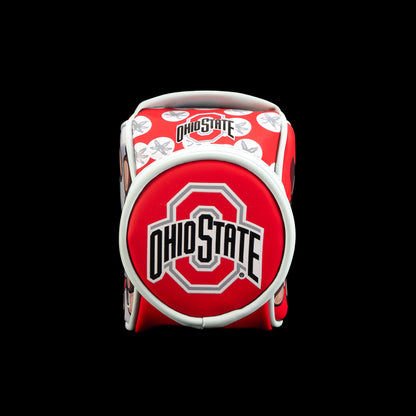 Bottom view of the Ohio State Buckeyes Desk Caddy with the Ohio State block O logo centered over scarlet, gray, and white striping.
