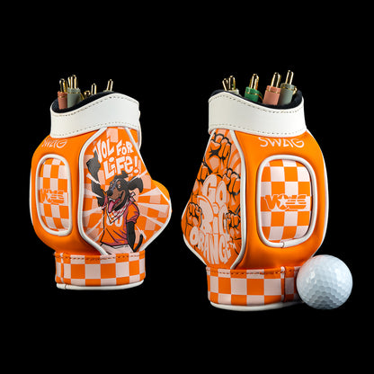 SWAG Golf Tennessee Volunteers Desk Caddy featuring orange and white checkerboard patterns, Tennessee graphics, bold lettering, and illustrated details.