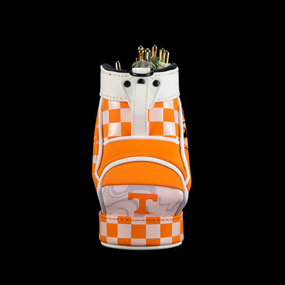 Front view of SWAG Golf Tennessee Volunteers Desk Caddy featuring orange and white checkerboard panels, and Tennessee branding.