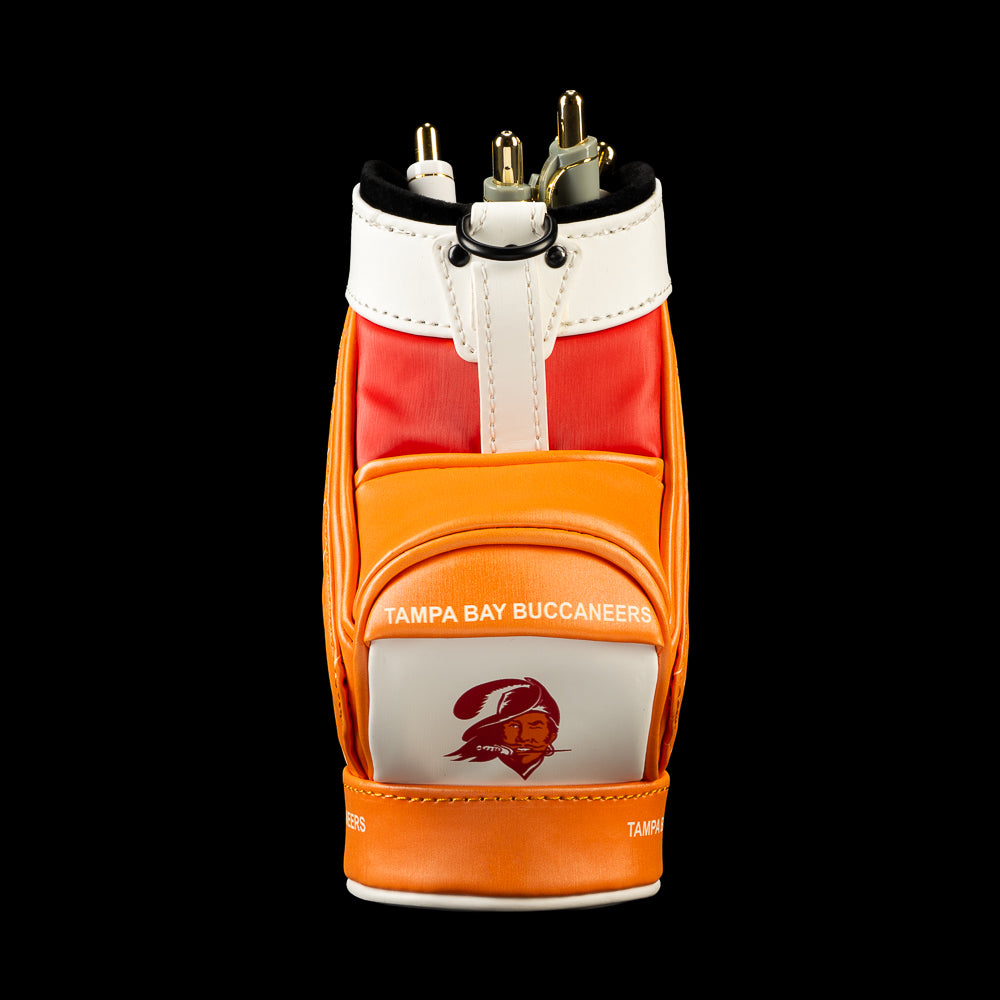 SWAG Golf NFL Tampa Bay Buccaneers Captain Fear Desk Caddy front view holding pens above a Buccaneers logo pocket.