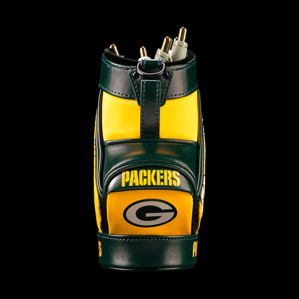 SWAG Golf NFL Green Bay Packers Frozen Tundra Desk Caddy front view holding pens above Packers lettering and the green-and-gold G logo.