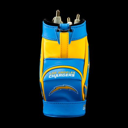 SWAG Golf NFL Los Angeles Chargers Bolt Up Desk Caddy front view holding pens above a blue pocket with Chargers lettering and bolt logo.