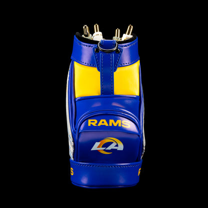 SWAG Golf NFL Los Angeles Rams Buttin’ Heads Desk Caddy front view holding pens above a blue-and-gold Rams logo pocket.