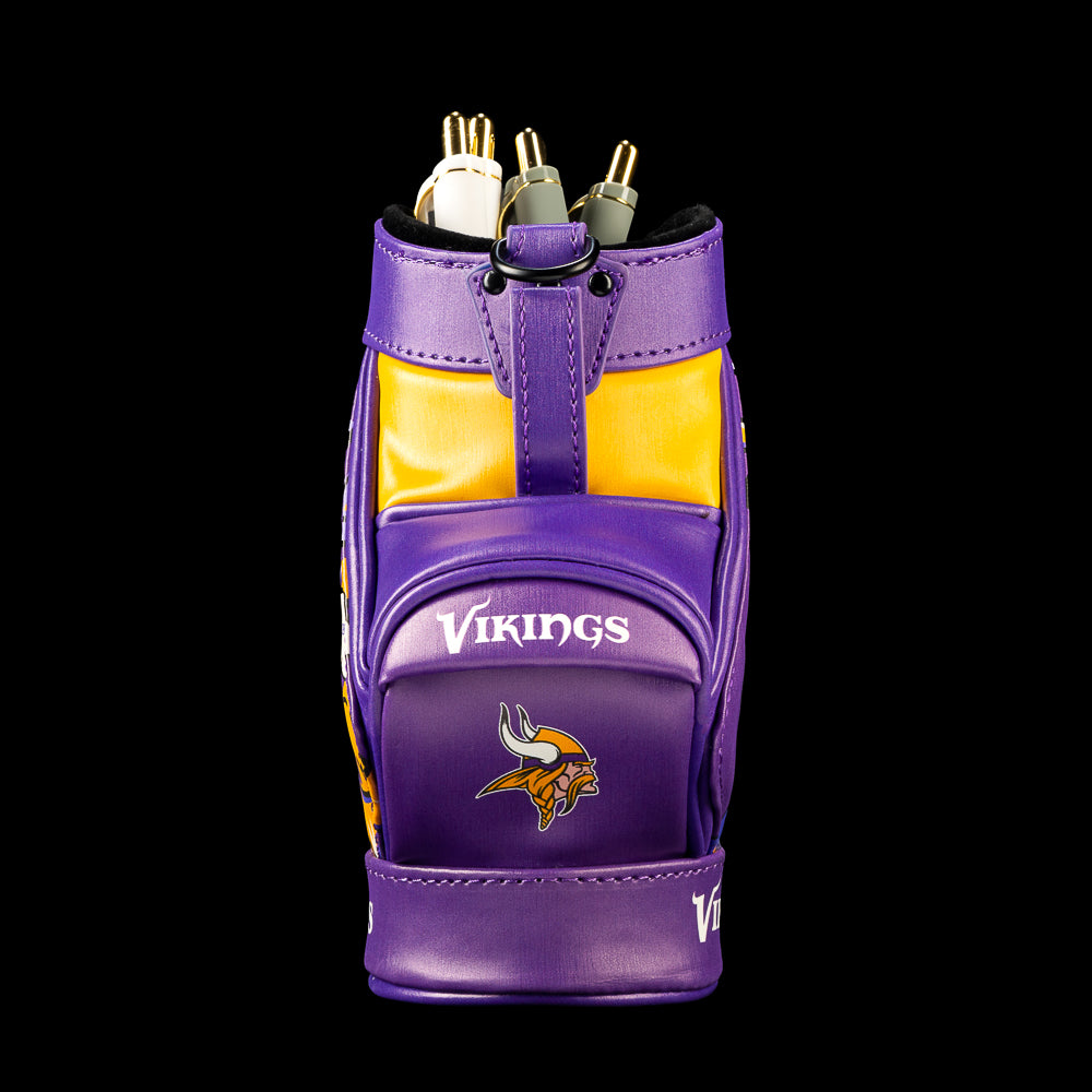SWAG Golf NFL Minnesota Vikings Viktor The Viking Desk Caddy front view holding pens above purple-and-gold pockets with Vikings lettering and the horned Viking logo.