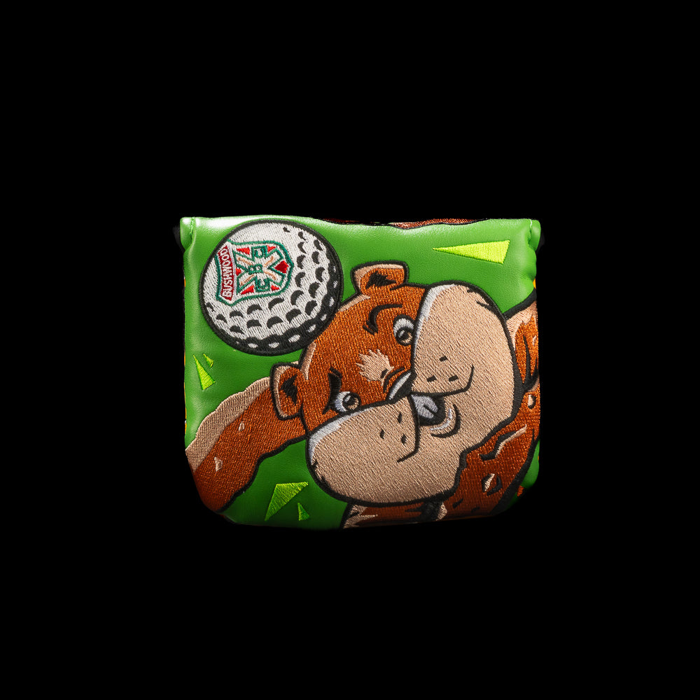 Rewind Golf Caddyshack Be the Ball mallet headcover with embroidered gopher and golf ball on a green background.
