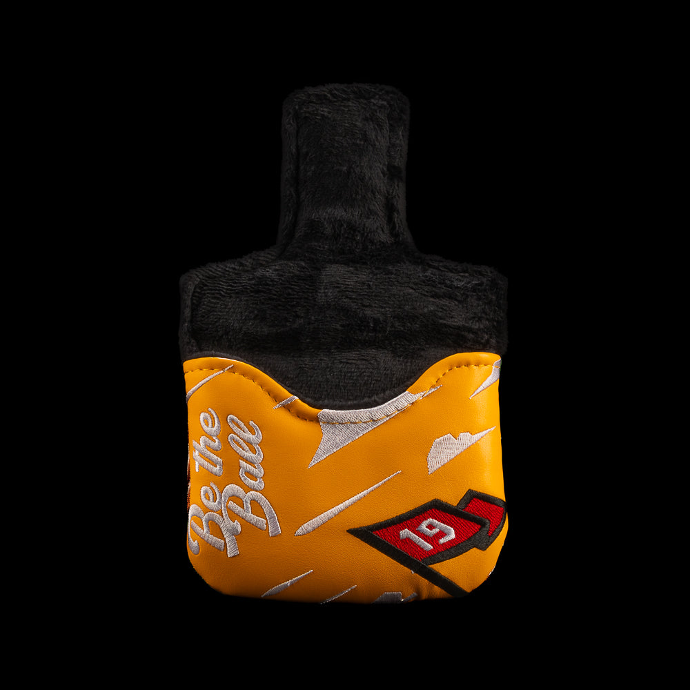 Rewind Golf Caddyshack Be the Ball mallet headcover showing black interior lining and orange embroidered exterior with Be the Ball text. 