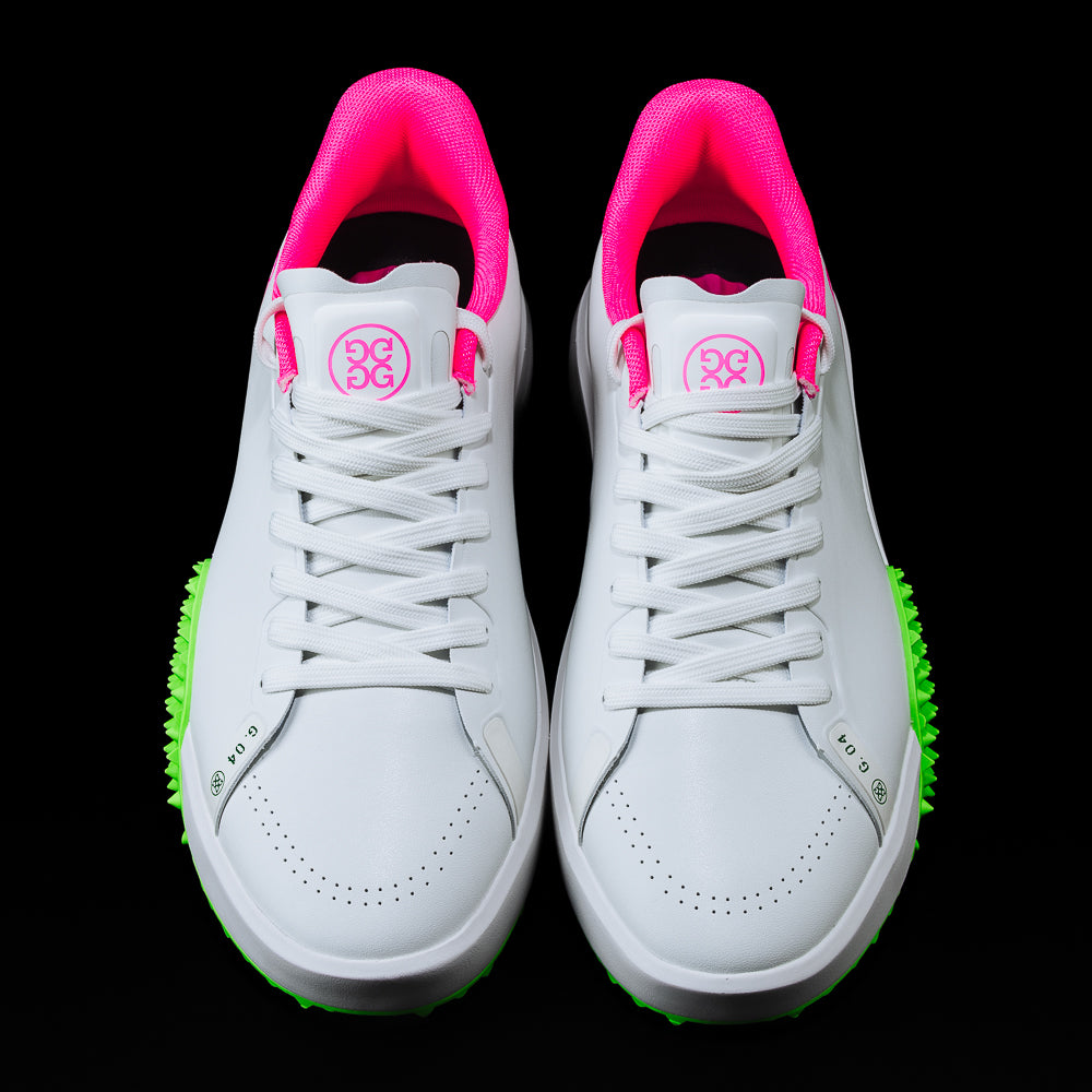 Swag x G/Fore G.112 Swagenta Skull men's white, pink, and green golf shoe.