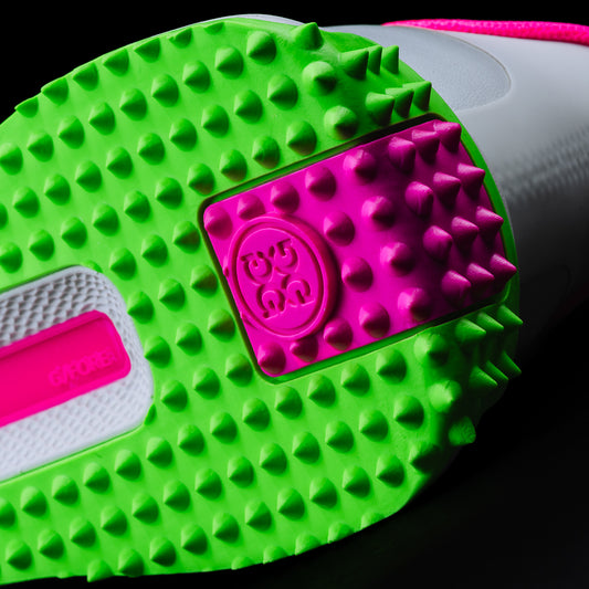 Swag x G/Fore G.112 Swagenta Skull men's white, pink, and green golf shoe.