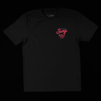 Swag Golf Co Putter screen-printed black and red men's graphic short sleeve golf t-shirt.