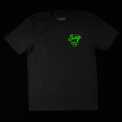 Swag Golf Co Putter screen-printed black and green men's graphic short sleeve golf t-shirt.