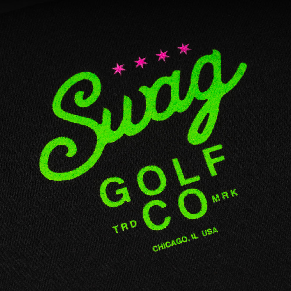 Swag Golf Co Putter screen-printed black and green men's graphic short sleeve golf t-shirt.