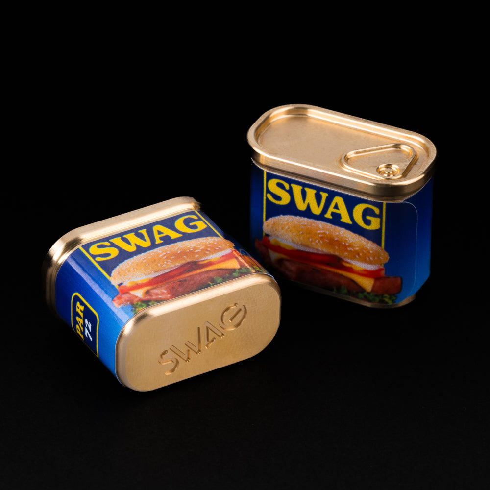 Swag hawaiian steak canned meat themed golf ball marker accessory.