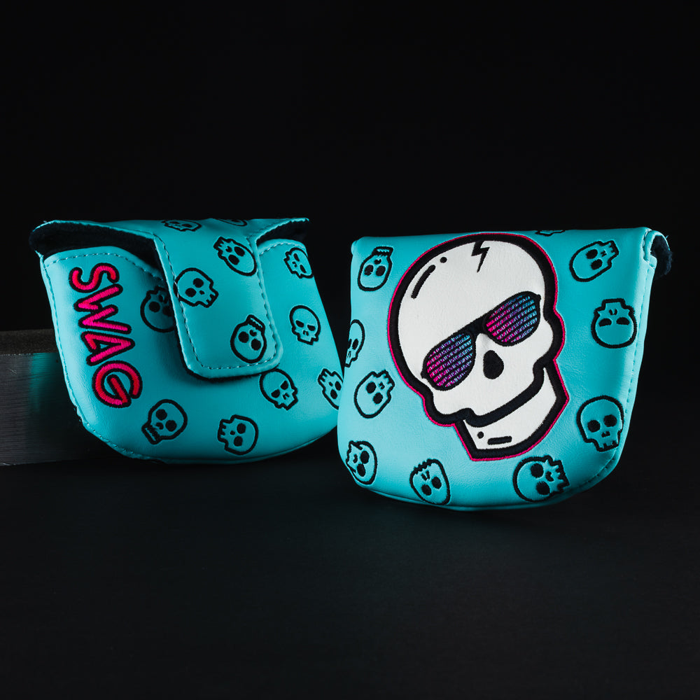 Pink & teal eclipse skull special blue mallet putter golf club head cover made in the USA.