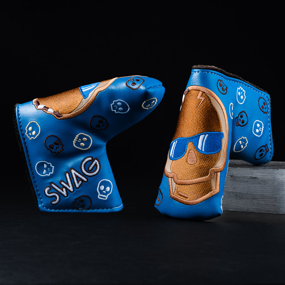 S'more skull blue and brown blade putter golf head cover made in the USA.