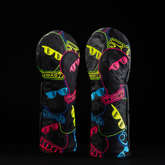 Stacked Dollar Bill Heads black, pink, yellow, red, and blue fairway wood golf headcover made in the USA.