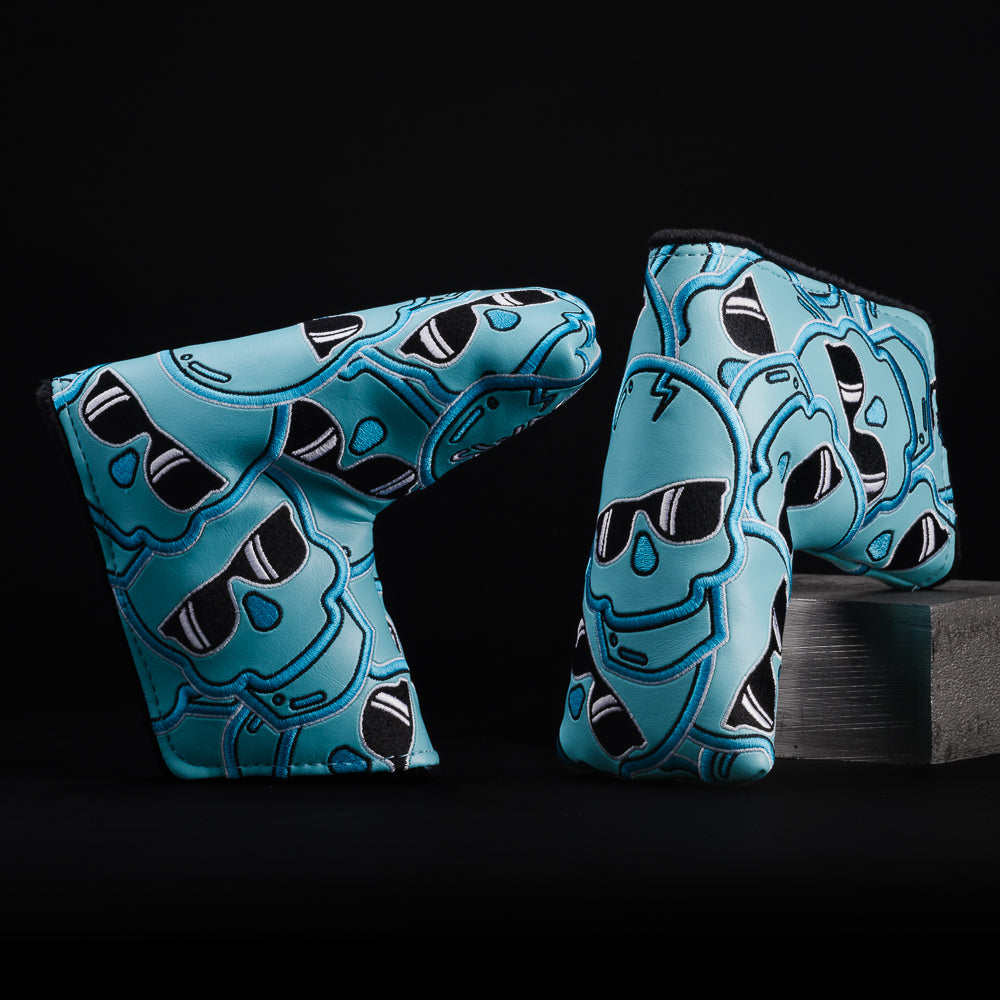 Chicago blue Swag stacked skulls 2.0 blade putter golf headcover made in the USA.