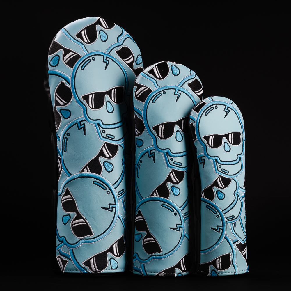 Chicago blue Swag stacked skulls 2.0 golf wood headcover set of driver, fairway, and hybrid - made in the USA.