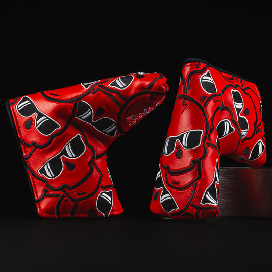 Swag Golf stacked skulls 2.0 red and black blade putter golf headcover made in the USA.