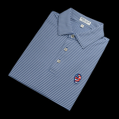 Swag x Peter Millar USA Skull blue, white striped men's short sleeve golf polo shirt.