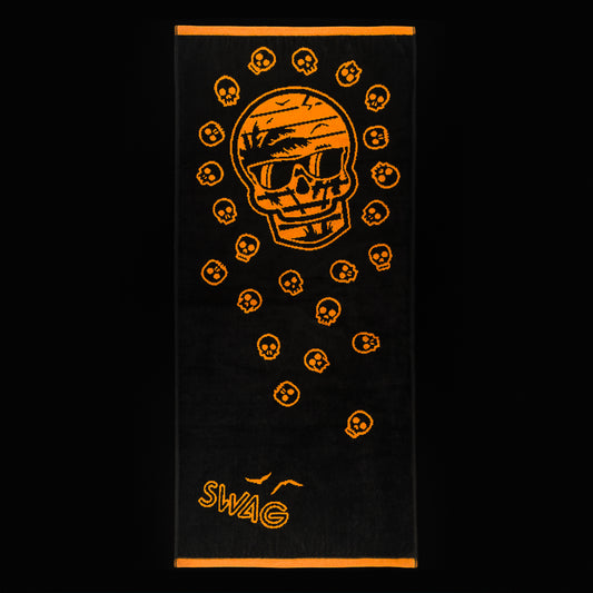 Swag sunset skull orange and black golf towel.