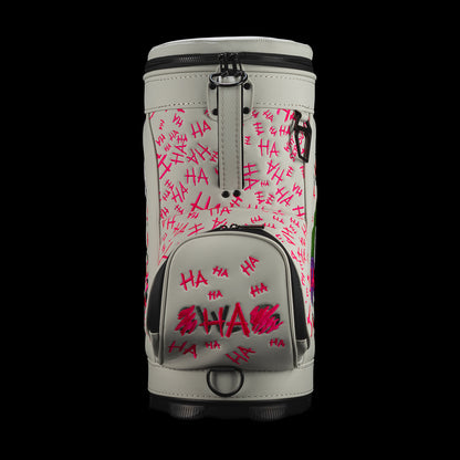 Rear view of Defaced Franklin Den Caddy Cooler with pink graffiti, carry handle, and SWAG logo pocket.