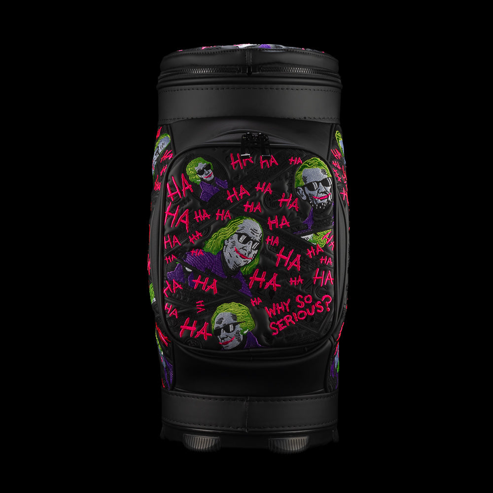 Front view of Defaced Dollar Bills Den Caddy Cooler featuring green-haired currency portraits and pink graffiti.