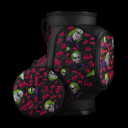 SWAG Golf Defaced Dollar Bills Den Caddy Cooler with colorful currency portraits, pink graffiti on black, and detached patterned lid.