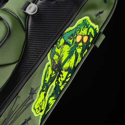 SWAG Golf SWAG Thing green and black Vessel stand golf bag with yellow text on a black background