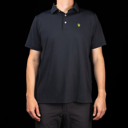 SWAG Golf Black Skull Classic Polo men's performance golf shirt with embroidered neon skull logo on chest