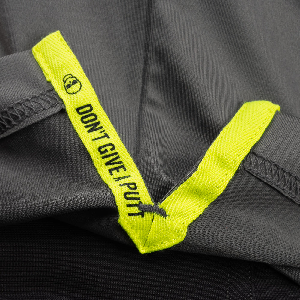 Interior detail of SWAG Golf Gray Player Hoodie featuring signature Don't Give A Putt embroidery tape