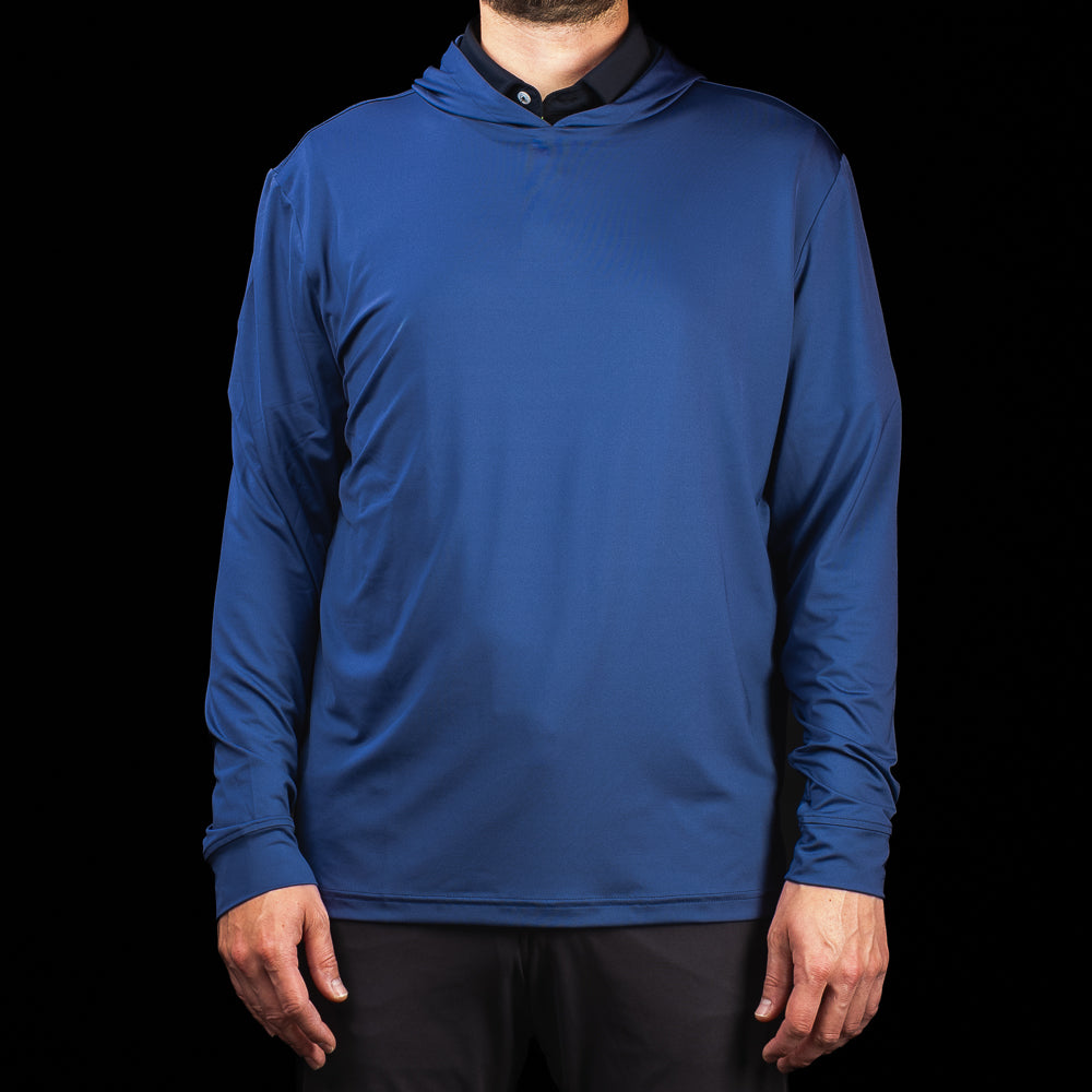 SWAG Golf Navy Player Hoodie men's performance golf hoodie with embroidered skull logo on chest