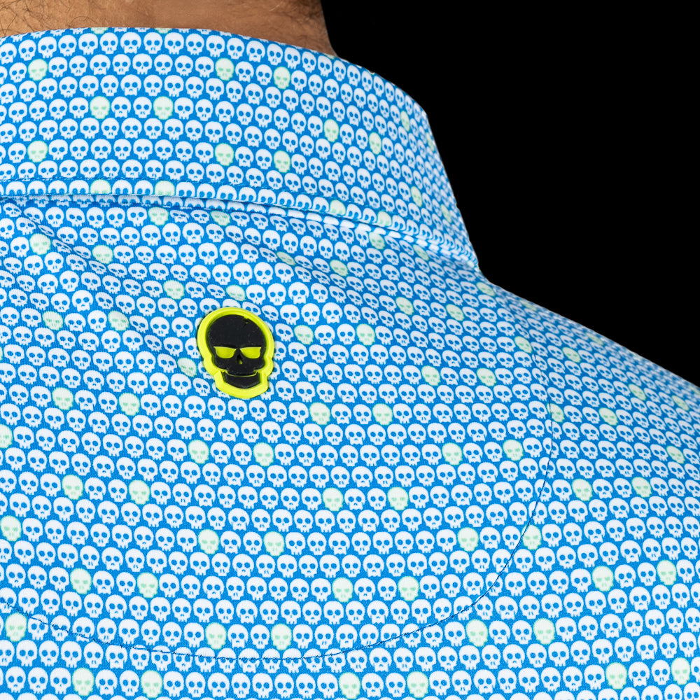 SWAG Golf Evil skulls men's short sleeve classic golf polo shirt with repeating micro skull print.