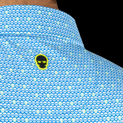 SWAG Golf Evil skulls men's short sleeve classic golf polo shirt with repeating micro skull print.