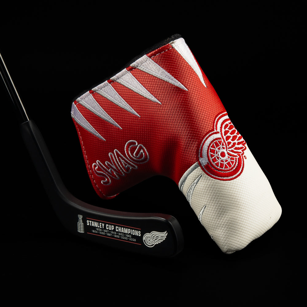 SWAG Golf x NHL Detroit Red Wings official hockey blade putter with matching headcover.