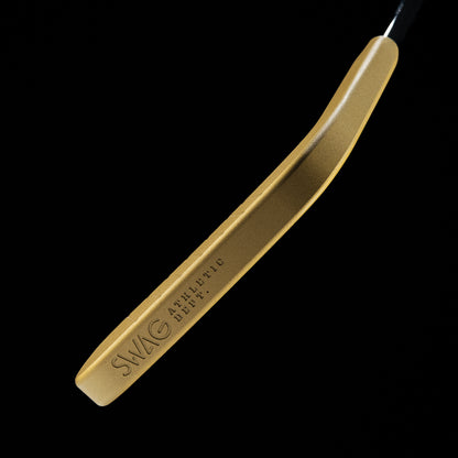 Gold SWAG X NHL putter sole with logos.